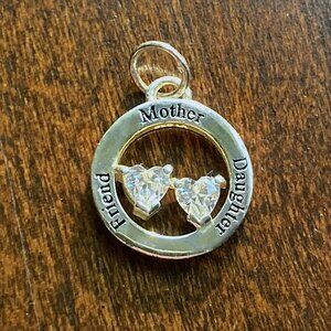 Sterling Silver Pendant "Mother Daughter Friend", CZ hearts, Mother's Day gift